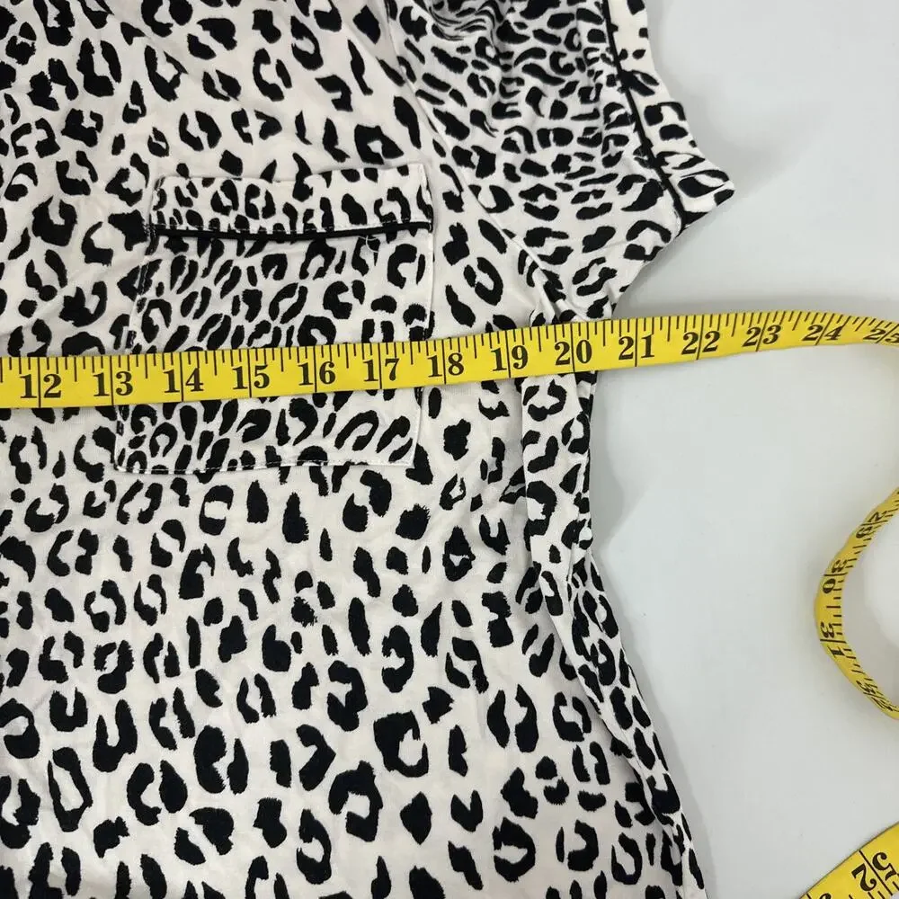 Kate Spade Pajama Top Womens Medium White Black Animal Print‎ Soft Button